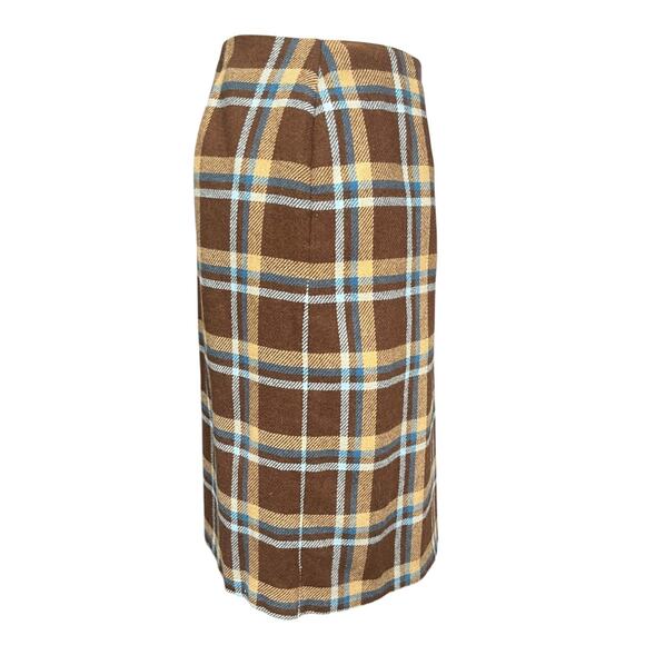Sag Harbor Brown Plaid Wool Blend Wrap Skirt Size 18 Lined Vintage Fall Winter - Picture 4 of 10